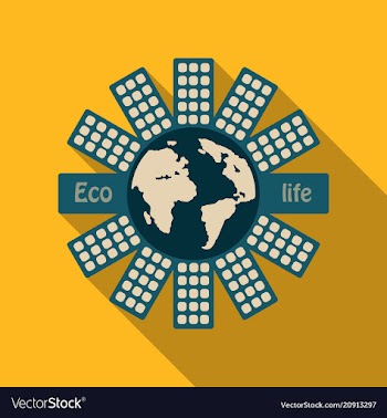 Planet earth with solar panels around world and vector image