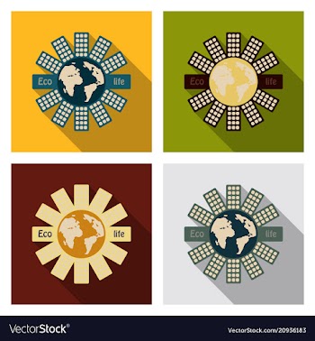 Planet earth with solar panels around world and vector image