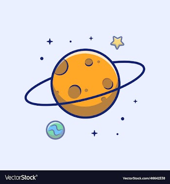 planet saturn with star in space cartoon