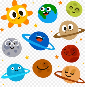 Planet Solar System Cartoon Illustration - Nine stars 