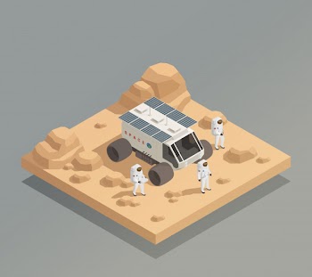 Planetary rover astronauts isometric composition Free Vector