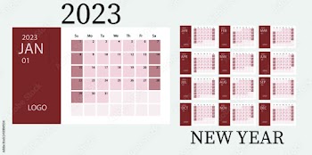 planner 2023 Calendar template design for 2023. The week starts on Sunday, a red and brown office calendar for business. Corporate or business calendar. English calendar 2023 year vector layout.