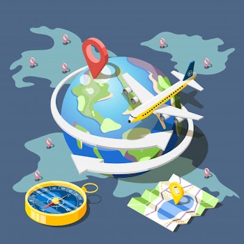 Planning traveling isometric composition Free Vector