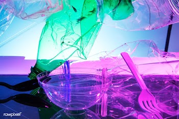 Plastic and other waste polluting the ocean neon background | Free  photo - 2318180
