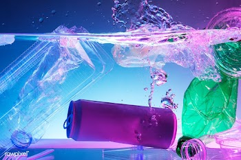 Plastic and other waste polluting the ocean neon background | Free  photo - 2319446