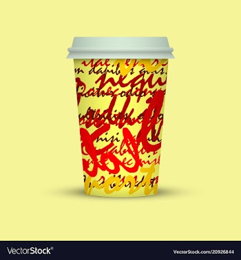 Plastic coffee cup with creative text vector image