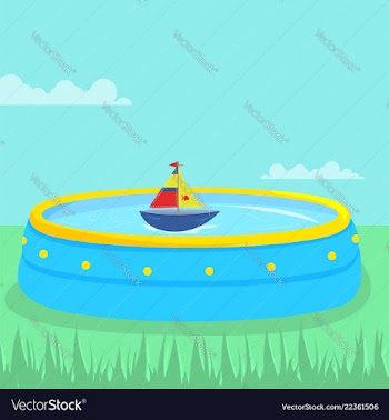 Plastic pool with swimming boat inside vector image