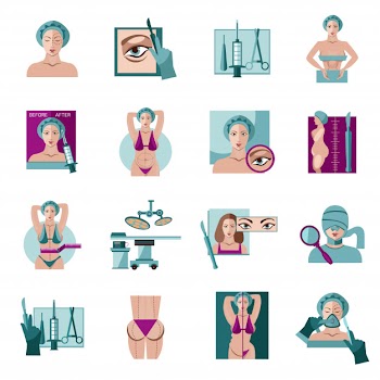 Plastic surgery flat icons set Free Vector