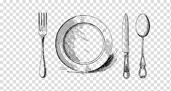 Plate, knife, fork, and spoon sketch, Fork Drawing Plate Line art, kitchen utensils transparent background PNG clipart