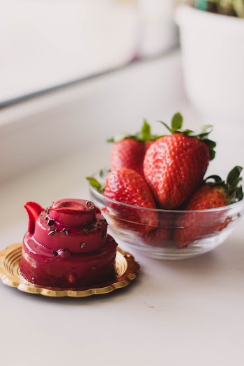 Plate of Cake and Bowl of Strawberries