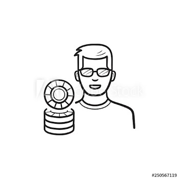 Player and casino chips hand drawn outline doodle icon