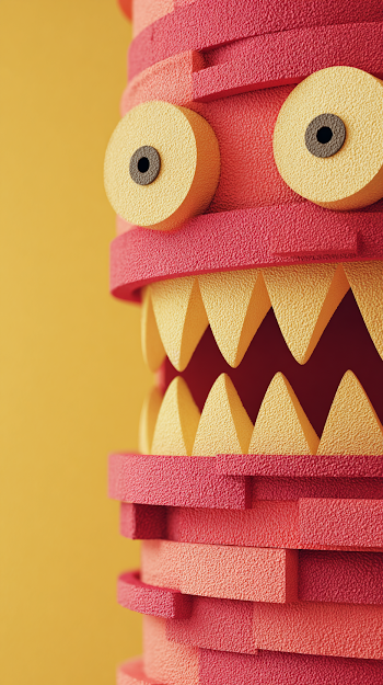 Playful 3D Monster Face in Vibrant Colors