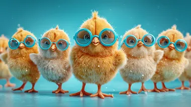 Playful Baby Chicks in Blue Sunglasses Playful Baby Chicks in Blue Sunglasses
