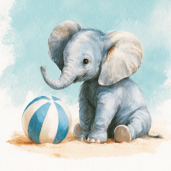Playful Baby Elephant with Beach Ball