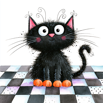 Playful Black Cat on Checkerboard