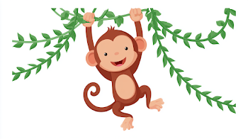 Playful Cartoon Monkey Hanging from Jungle Vines