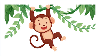 Playful Cartoon Monkey Hanging from Jungle Vines
