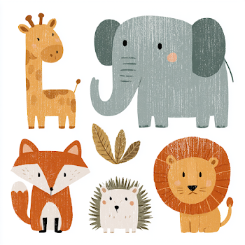 Playful Cartoon Wild Animals Collection