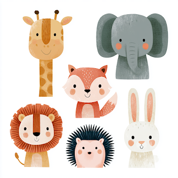 Playful Cartoon Wild Animals in Soft Pastels
