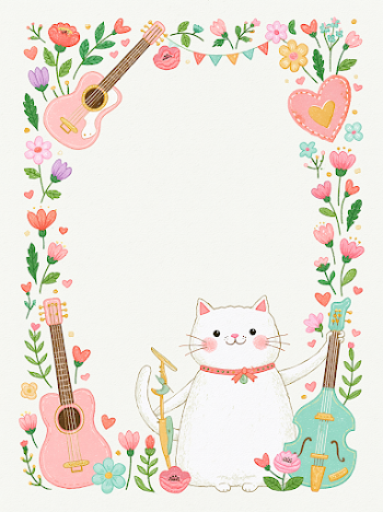 Playful Cat and Guitar Certificate Design