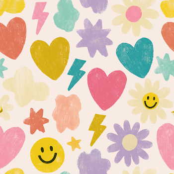 Playful Collage Pattern with Whimsical Motifs
