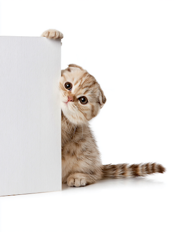 Playful Cream Tabby Kitten Peeking from Behind White Sign