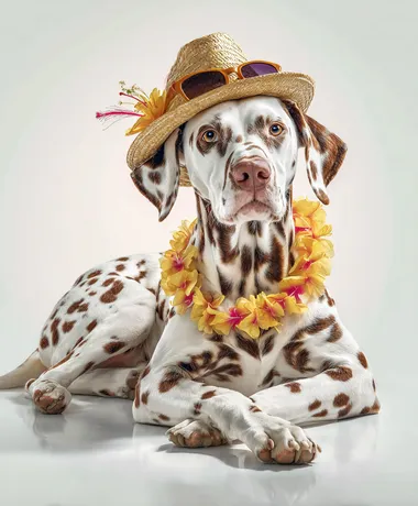 Playful Dalmatian Dog in Summer Attire Playful Dalmatian Dog in Summer Attire
