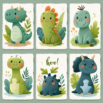 Playful Dinosaur Illustrations for Kids