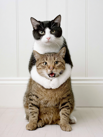 Playful Embrace of Two Domestic Cats
