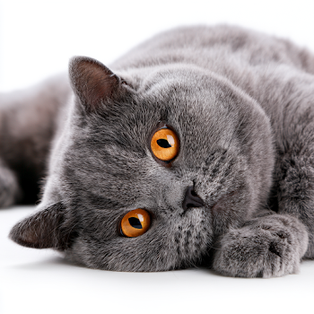 Playful Fluffy Gray Cat on White Background