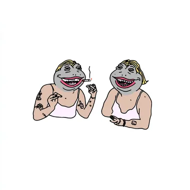 Playful Frog Women Characters Enjoying Cigarettes