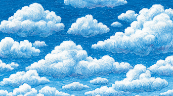 Playful Hand-Drawn Blue Sky with Fluffy White Clouds