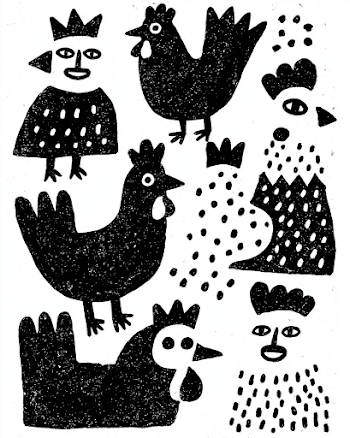 Playful Hand-Drawn Chickens Illustration
