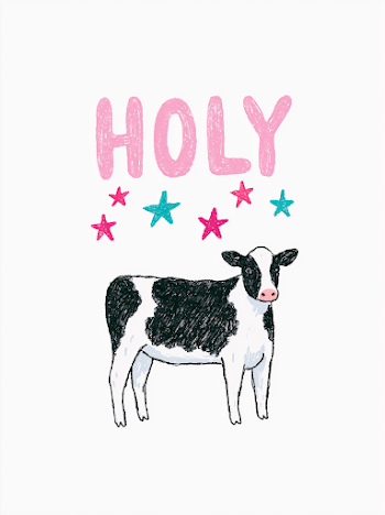 Playful Holstein Cow Illustration with Whimsical Text