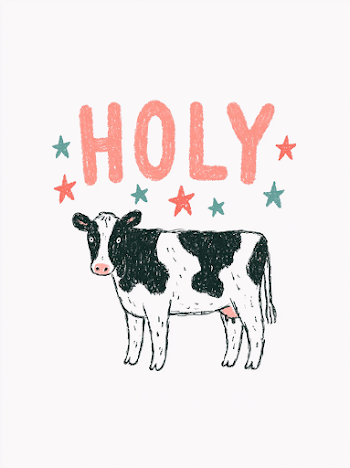 Playful Holstein Cow with 'HOLY' Typography