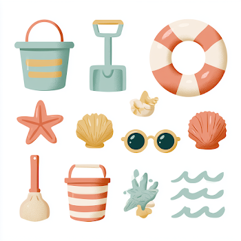 Playful Kids Beach Toys Vector Set