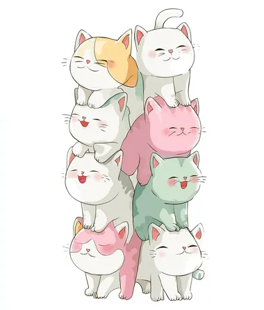 Playful Kittens Totem Pole Illustration Playful Kittens Totem Pole Illustration
