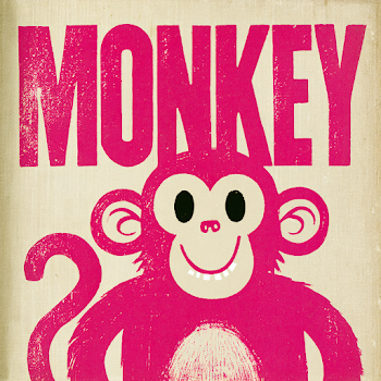 Playful Monkey Illustration with Bubblegum Pink Text