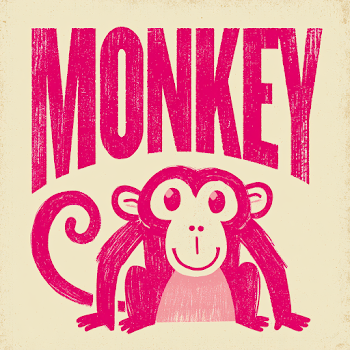 Playful Monkey Illustration with Bubblegum Pink Text