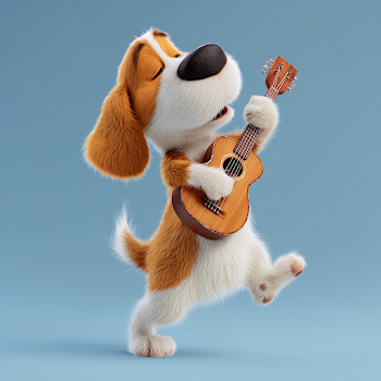 Playful Orange Beagle Playing Ukulele
