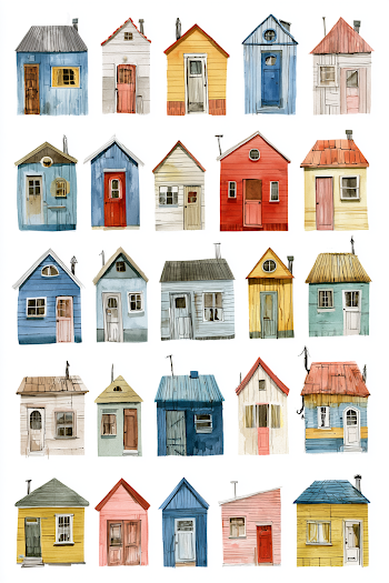 Playful Pastel Doodle Houses