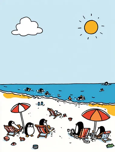Playful Penguins at the Beach