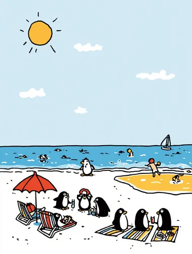 Playful Penguins on a Sunny Beach