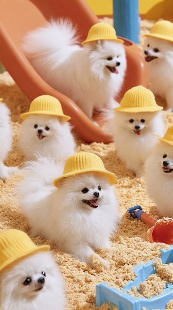 Playful Pomeranians in Nursery School Playground