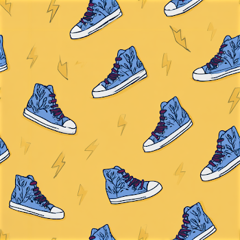Playful Seamless Pattern of Blue High-Top Sneakers and Lightning Bolts