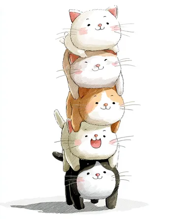 Playful Totem Pole of Kittens Playful Totem Pole of Kittens