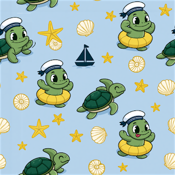 Playful Turtle Seamless Pattern with Nautical Theme