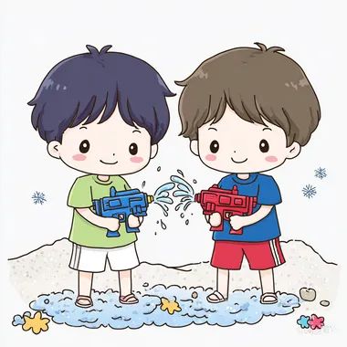 Playful Water Gun Battle: Children's Summer Fun Playful Water Gun Battle: Children's Summer Fun