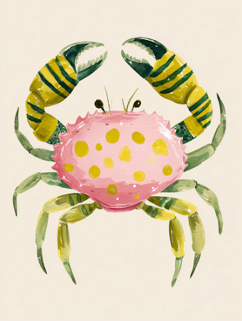 Playful Watercolor Crab Illustration