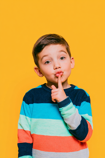 Playful Young Boy with Colorful Striped Shirt